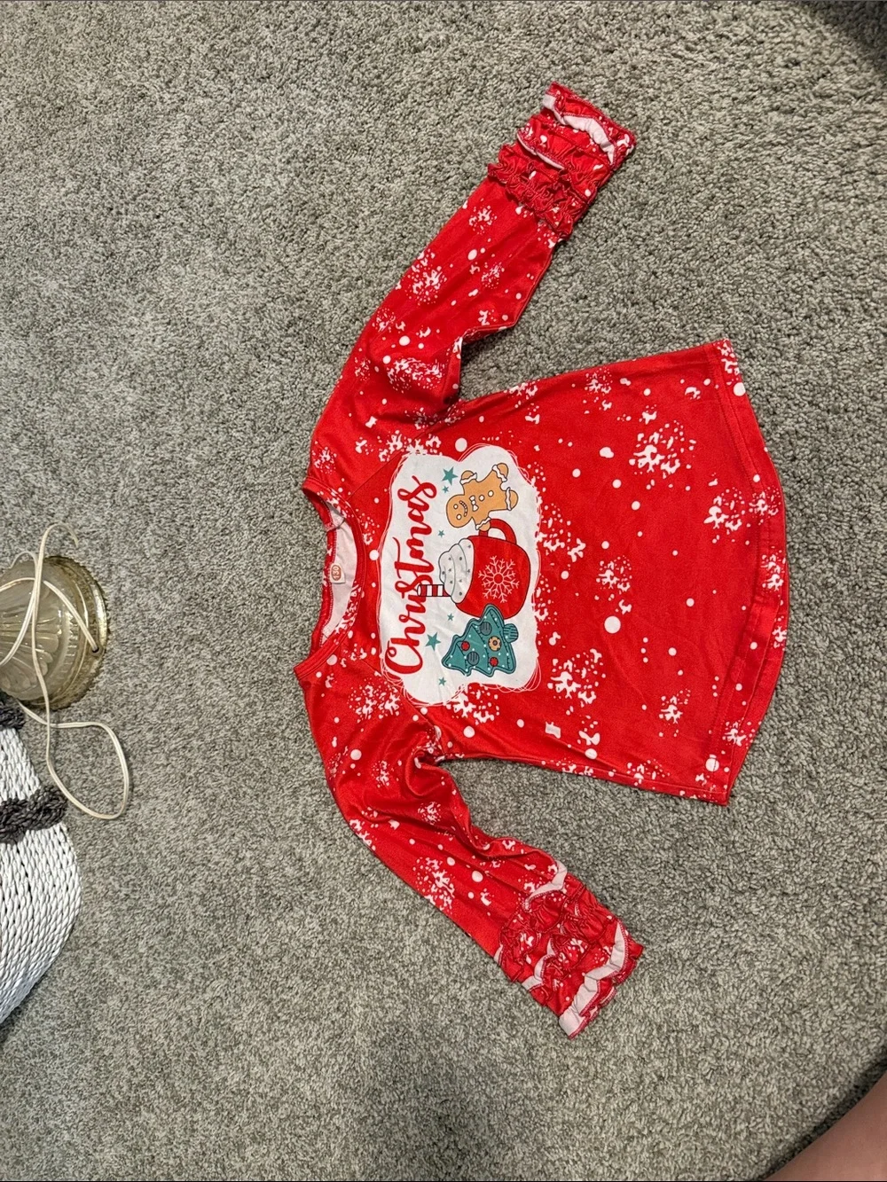 Girls Red Christmas Graphic Long Sleeve Top
